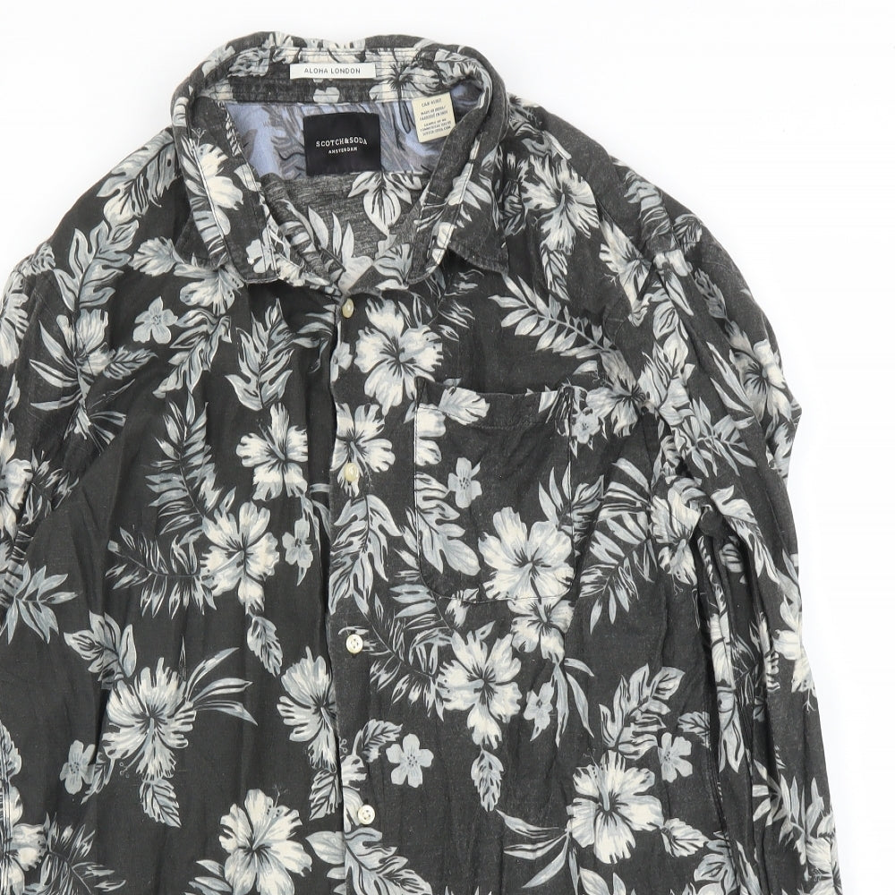 Scotch & Soda Mens Grey Floral   Button-Up Size M