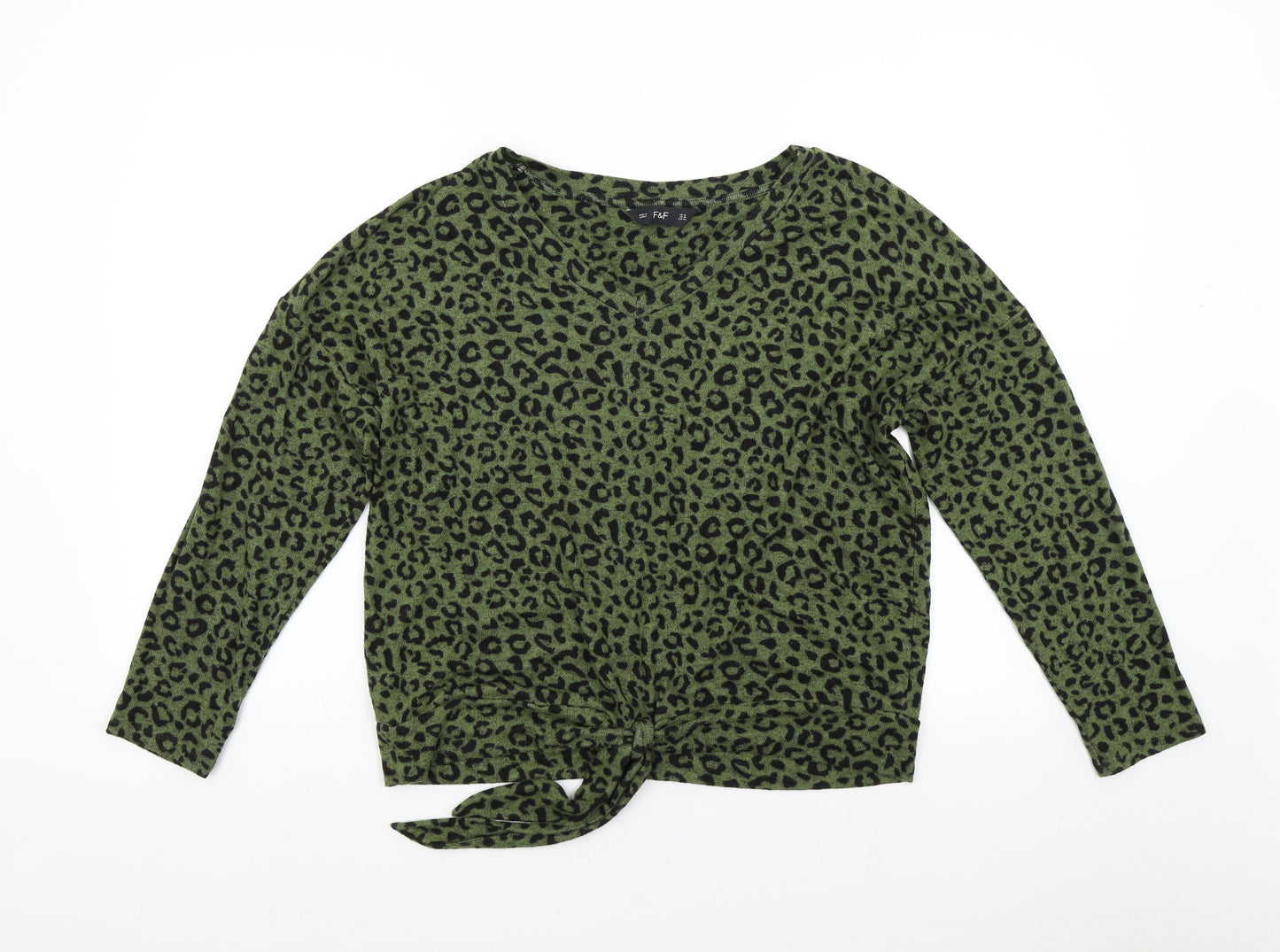 F&F Womens Green Animal Print Knit Pullover Jumper Size 14