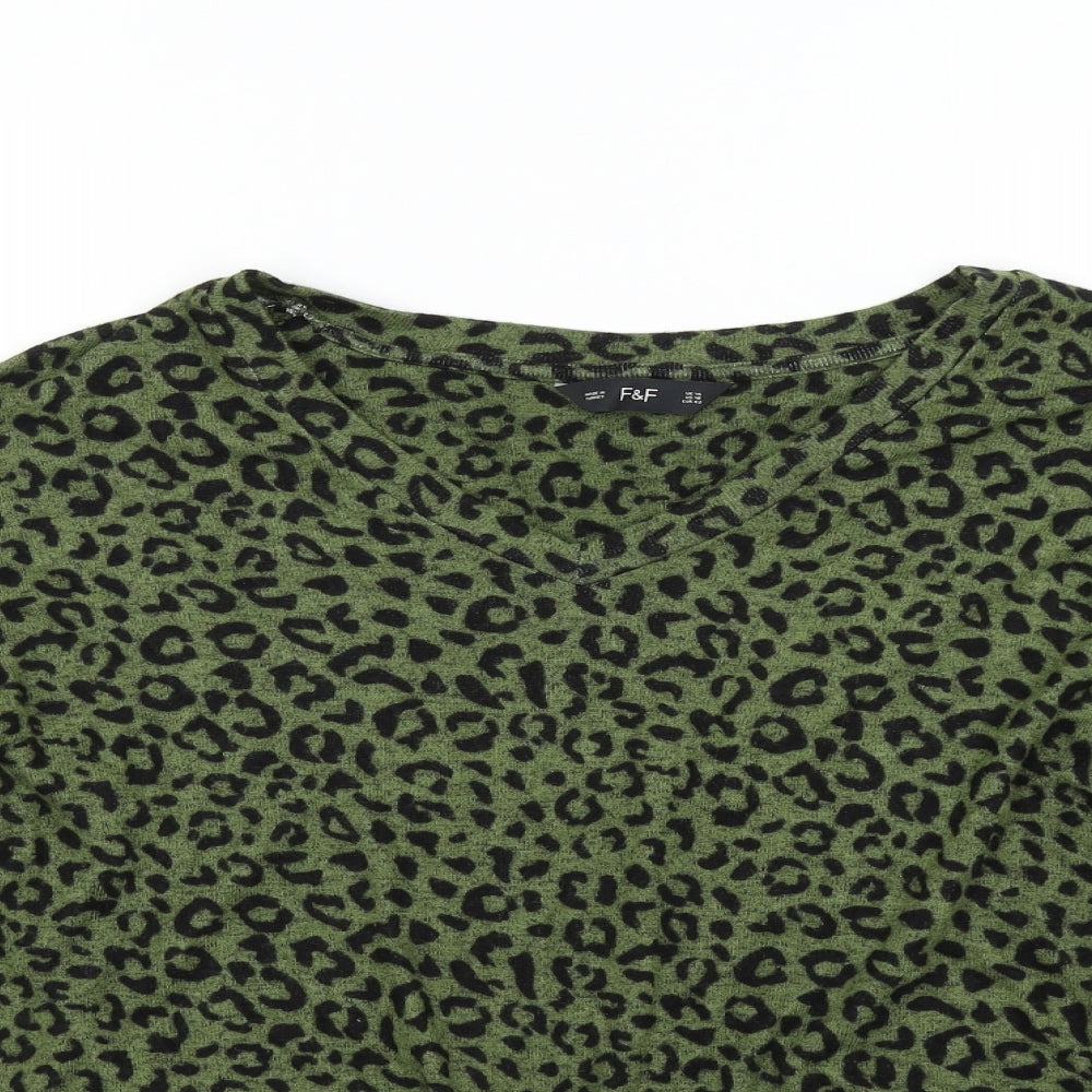 F&F Womens Green Animal Print Knit Pullover Jumper Size 14