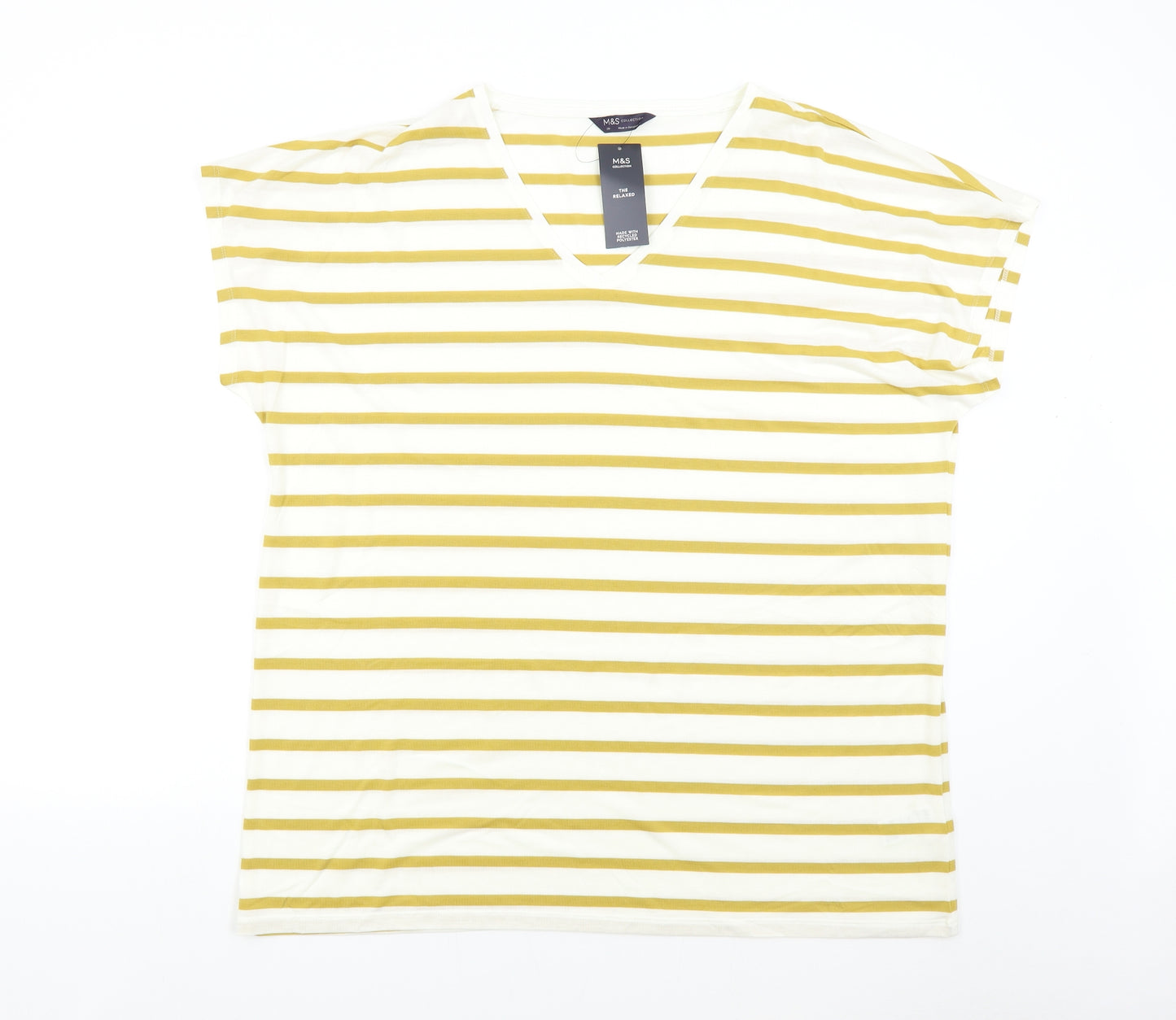M&S Womens Multicoloured Striped  Basic T-Shirt Size 20