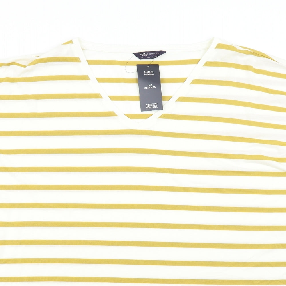 M&S Womens Multicoloured Striped  Basic T-Shirt Size 20