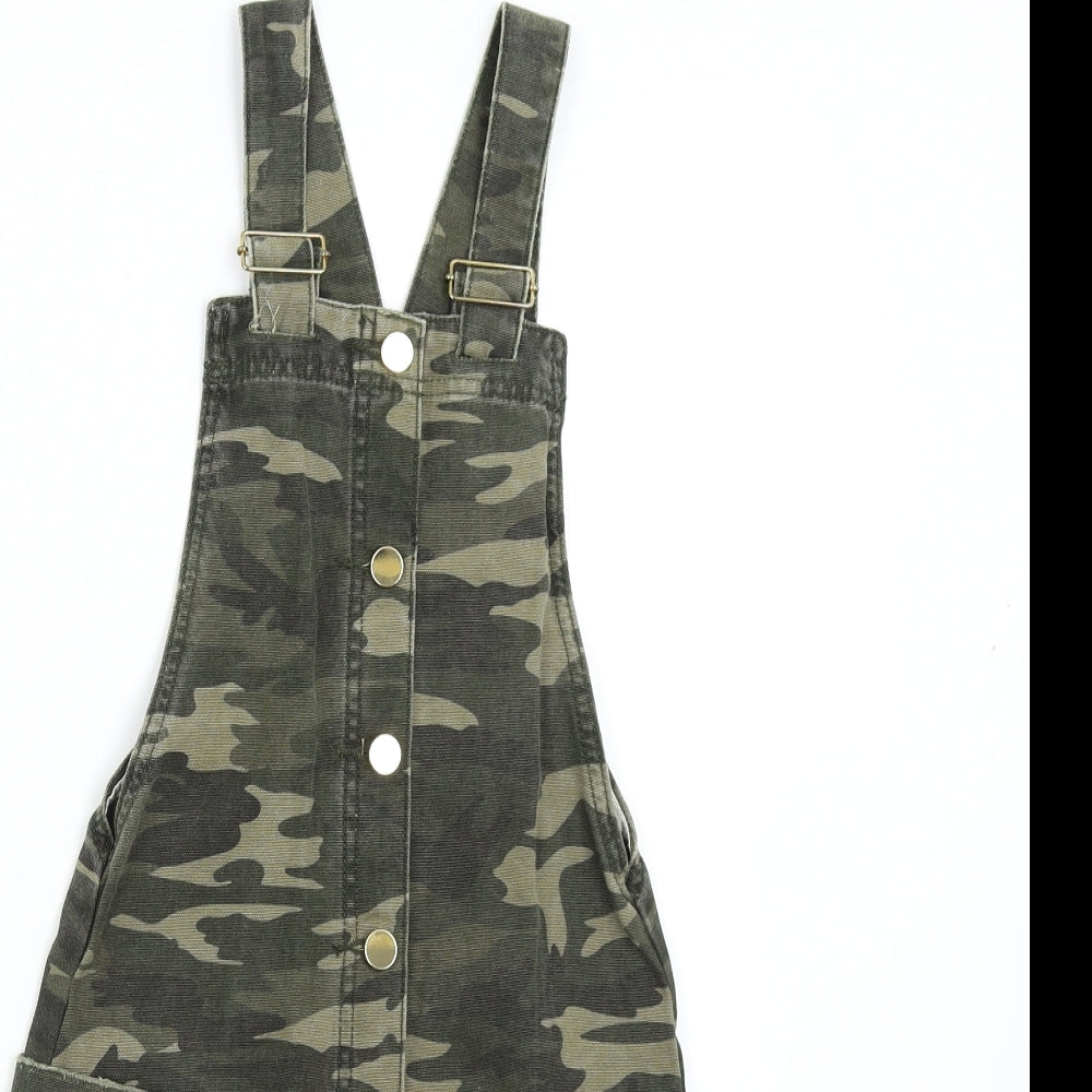 River Island Girls Green Camouflage Denim Pinafore/Dungaree Dress  Size 9 Years