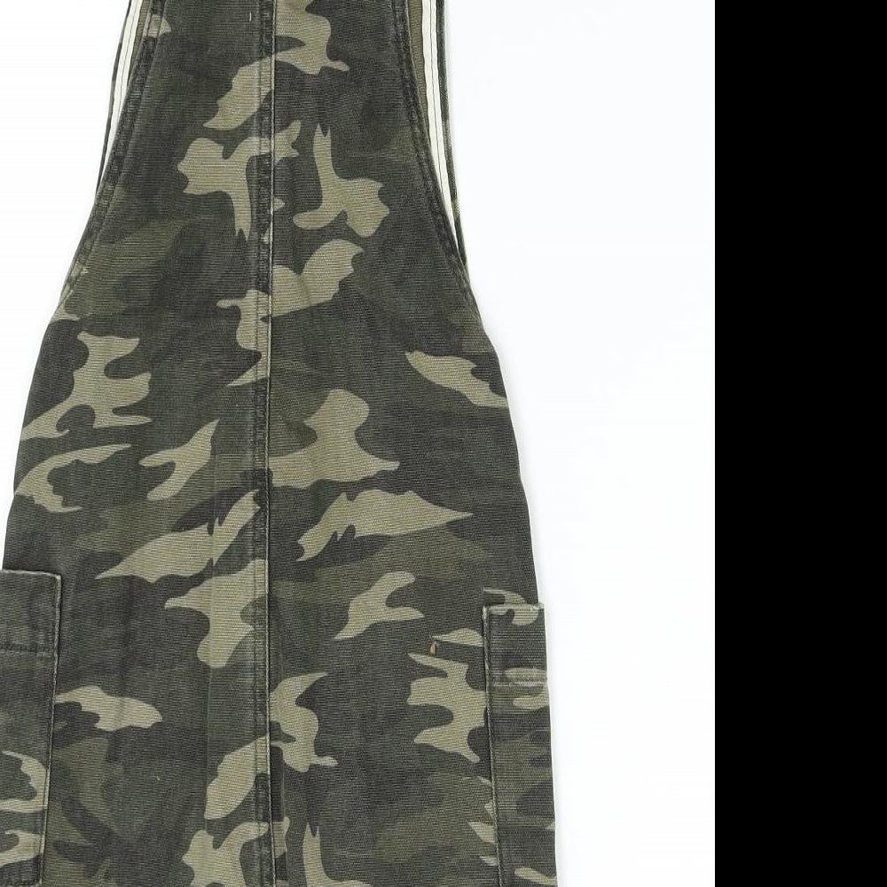 River Island Girls Green Camouflage Denim Pinafore/Dungaree Dress  Size 9 Years
