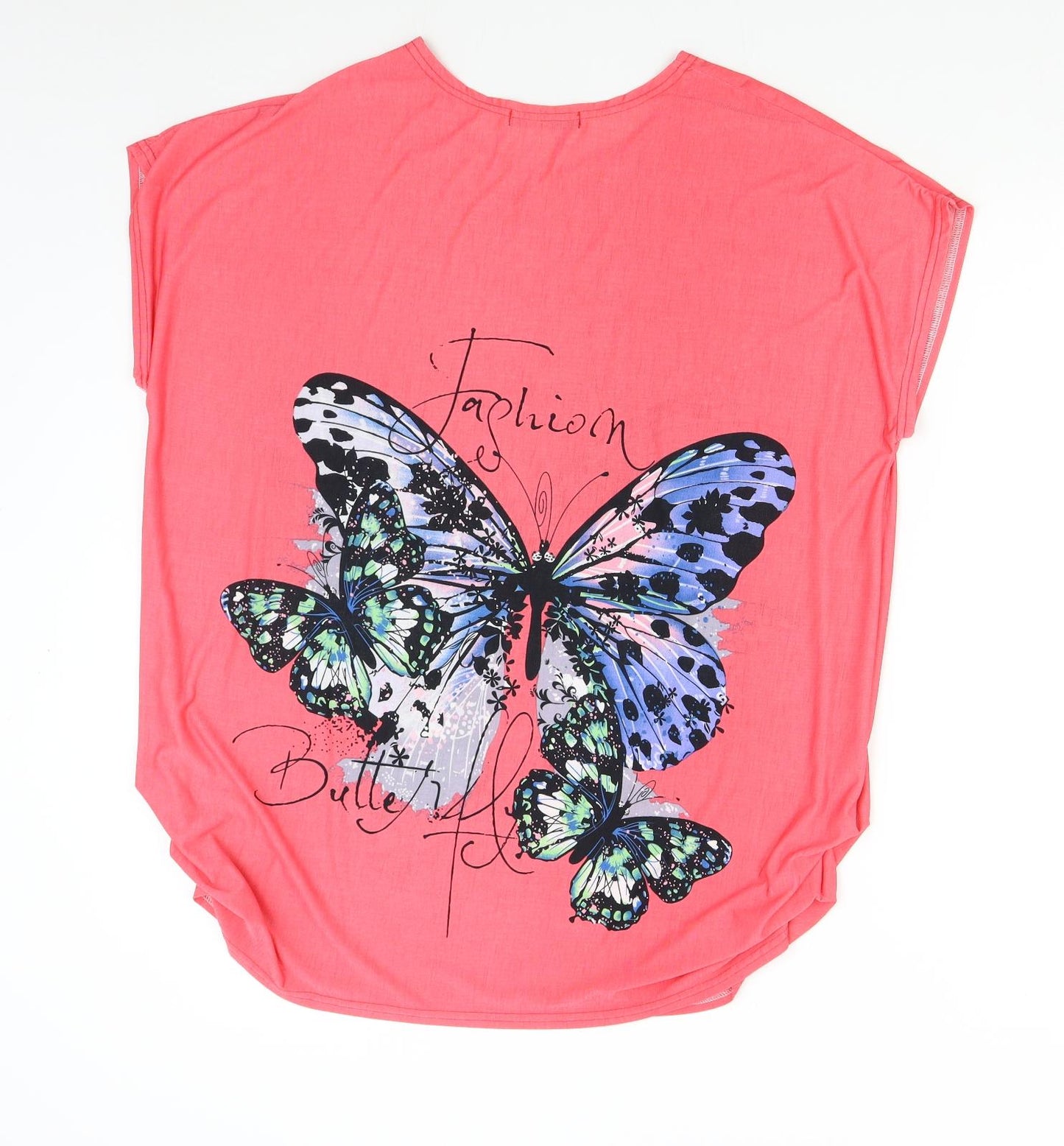 Beautifulcom Womens Pink   Basic T-Shirt Size XL  - Butterflies