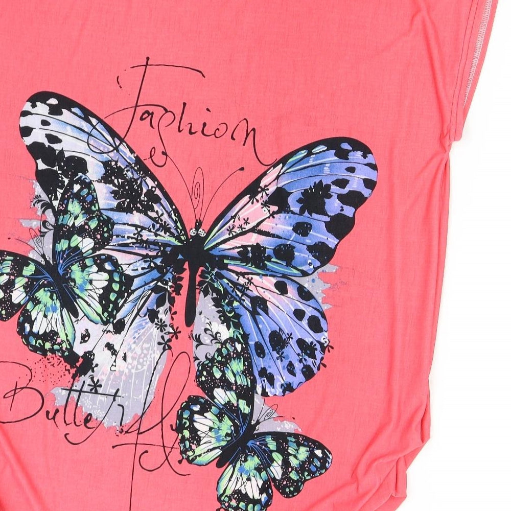 Beautifulcom Womens Pink   Basic T-Shirt Size XL  - Butterflies