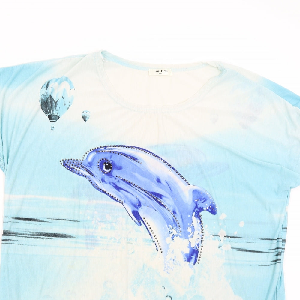 Lin HC Womens Blue   Basic Blouse Size L  - Dolphin