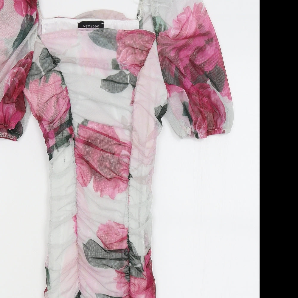 New Look Womens White Floral  Bodycon  Size 8