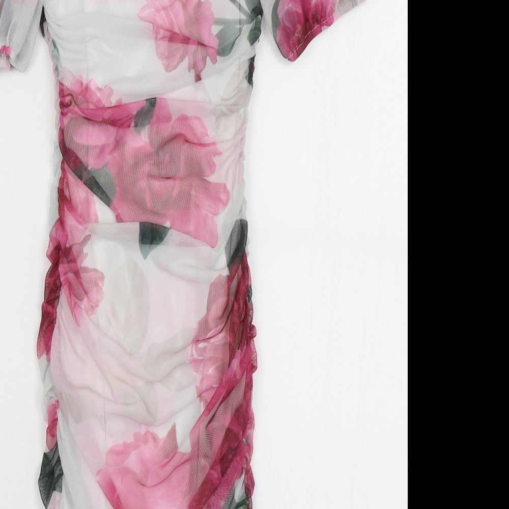 New Look Womens White Floral  Bodycon  Size 8