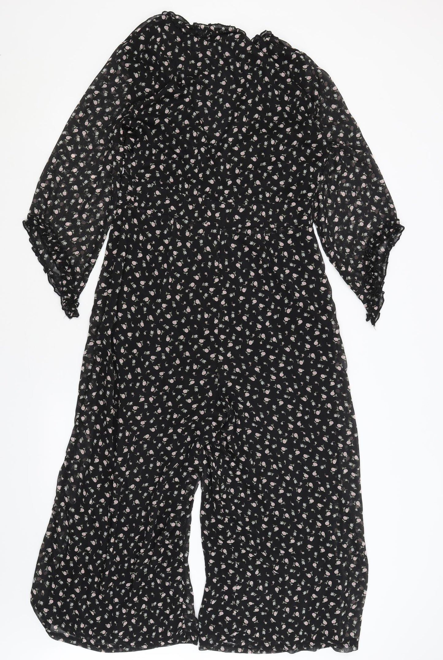 Pretty Little Thing Womens Black Floral  Catsuit One-Piece Size 10 L19 in