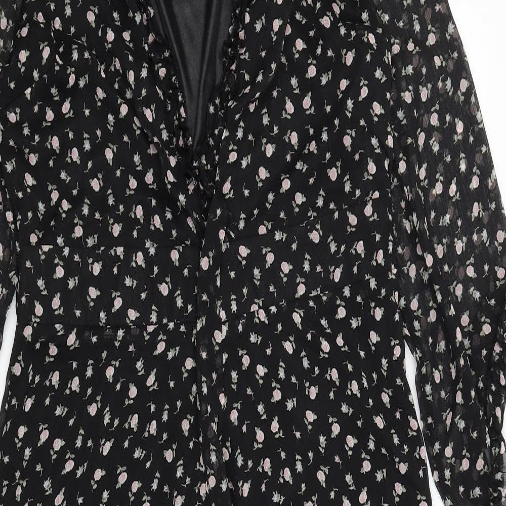 Pretty Little Thing Womens Black Floral  Catsuit One-Piece Size 10 L19 in