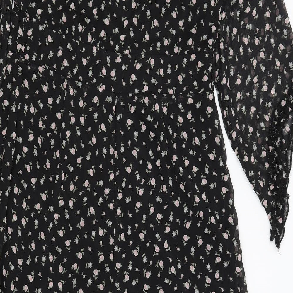 Pretty Little Thing Womens Black Floral  Catsuit One-Piece Size 10 L19 in