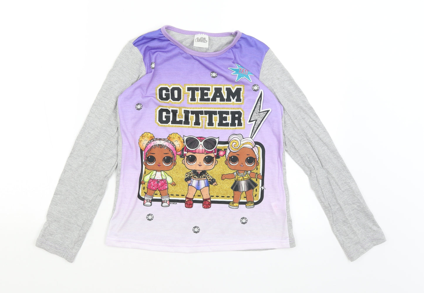 LOL Surprise Girls Grey   Basic T-Shirt Size 9-10 Years  - Go Team Glitter