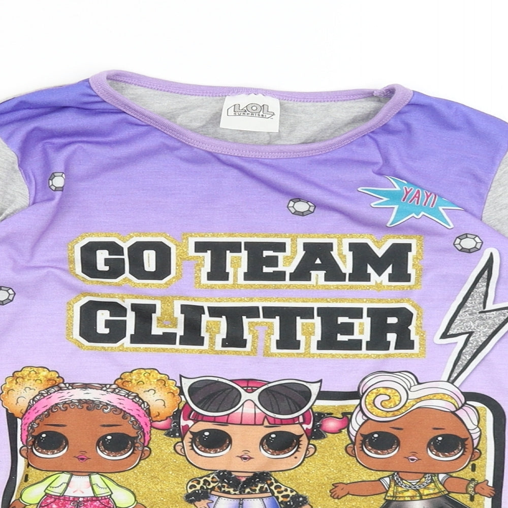 LOL Surprise Girls Grey   Basic T-Shirt Size 9-10 Years  - Go Team Glitter
