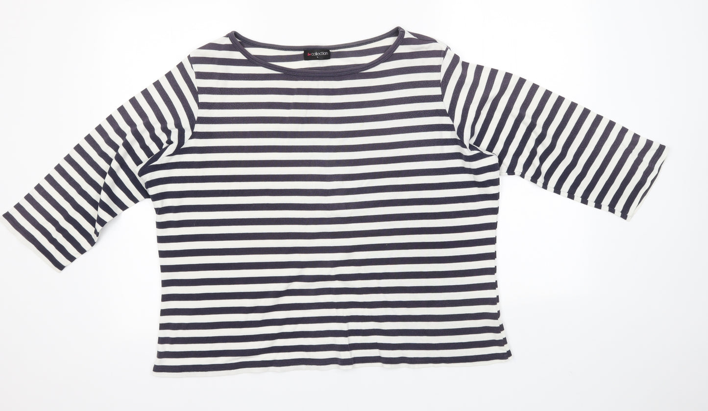 BM Womens Blue Striped  Basic T-Shirt Size L
