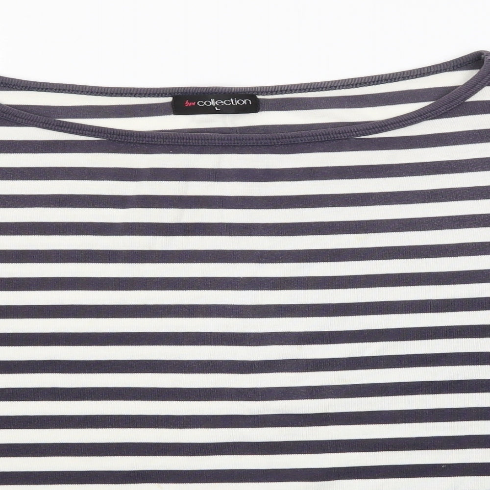 BM Womens Blue Striped  Basic T-Shirt Size L