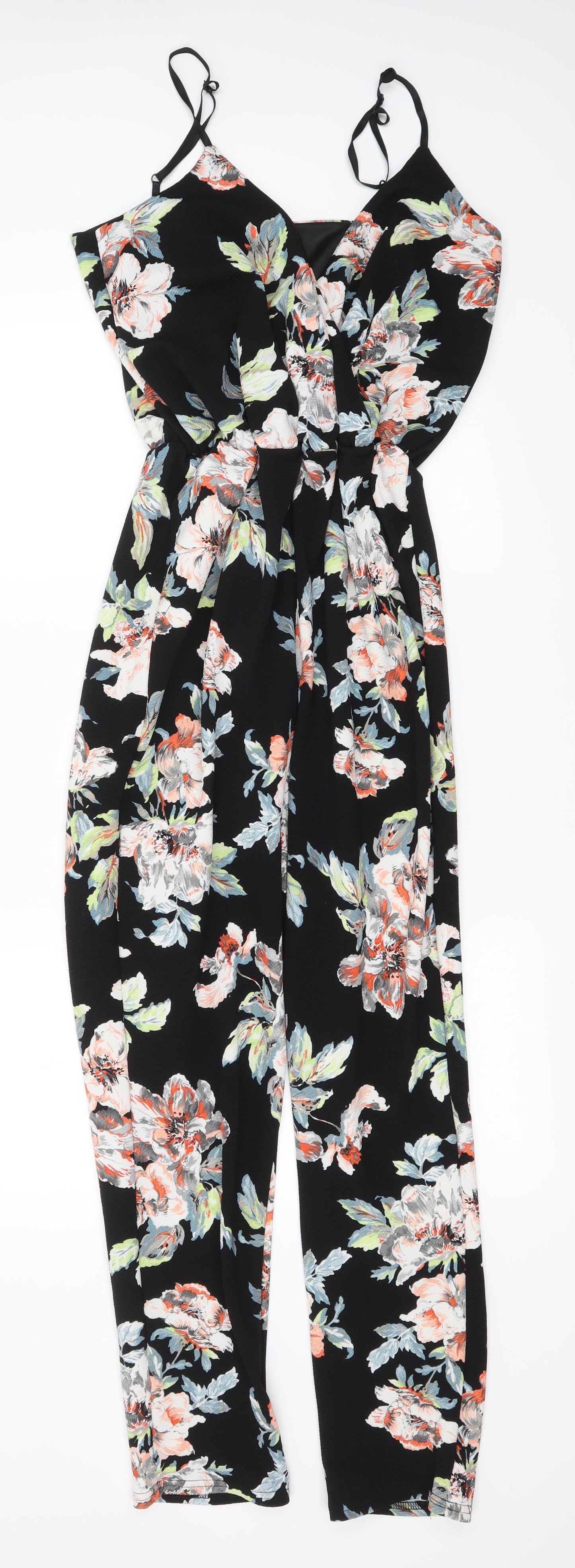 Boohoo Womens Black Floral  Jumpsuit One-Piece Size 12 L28 in