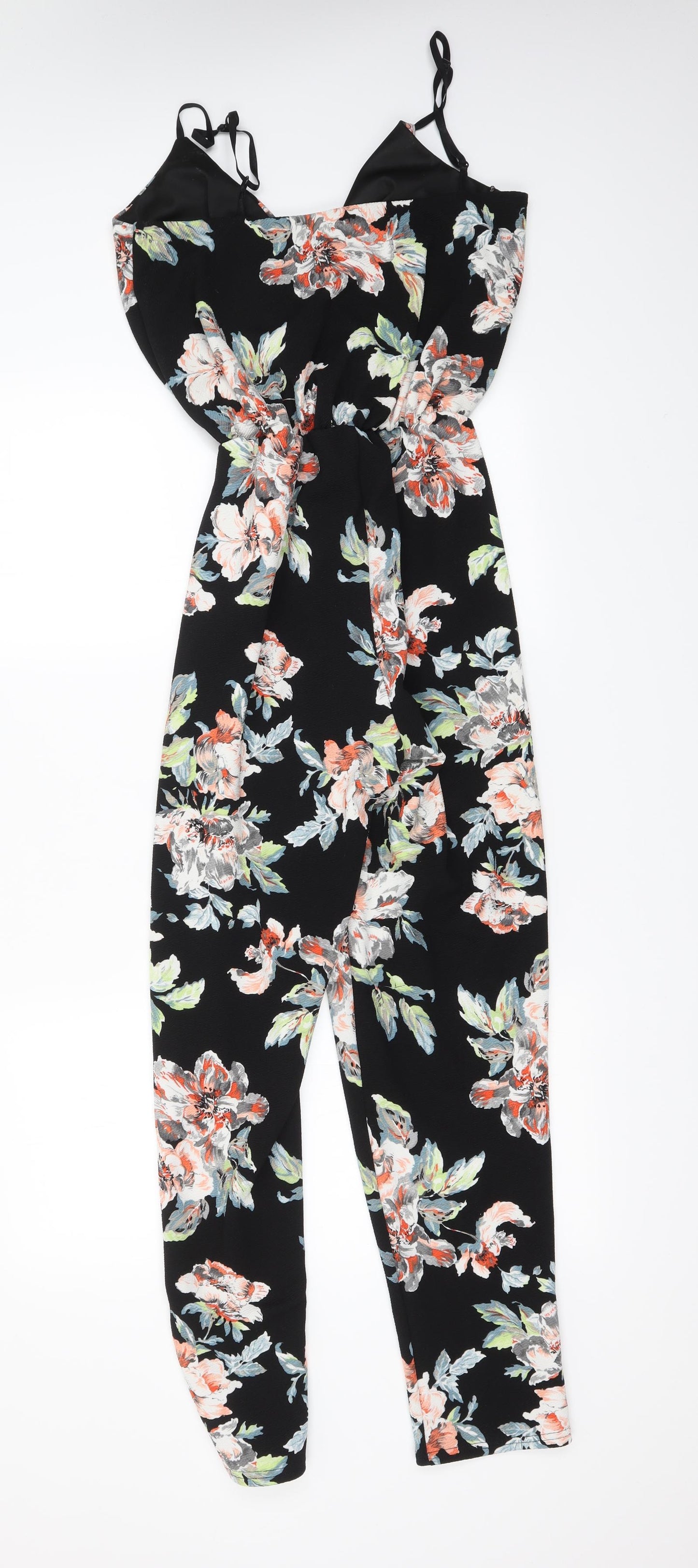 Boohoo Womens Black Floral  Jumpsuit One-Piece Size 12 L28 in