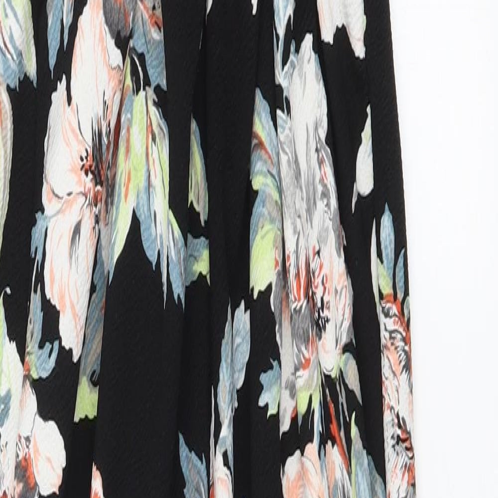 Boohoo Womens Black Floral  Jumpsuit One-Piece Size 12 L28 in