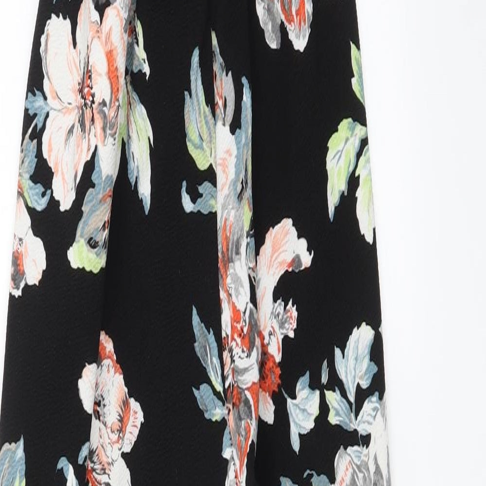 Boohoo Womens Black Floral  Jumpsuit One-Piece Size 12 L28 in