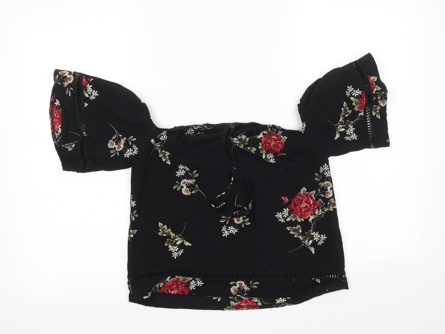 PRETTYLITTLETHING Womens Black Floral  Basic Blouse Size 10