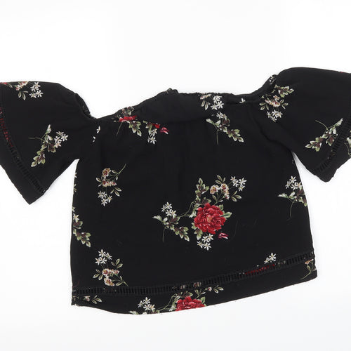 PRETTYLITTLETHING Womens Black Floral  Basic Blouse Size 10
