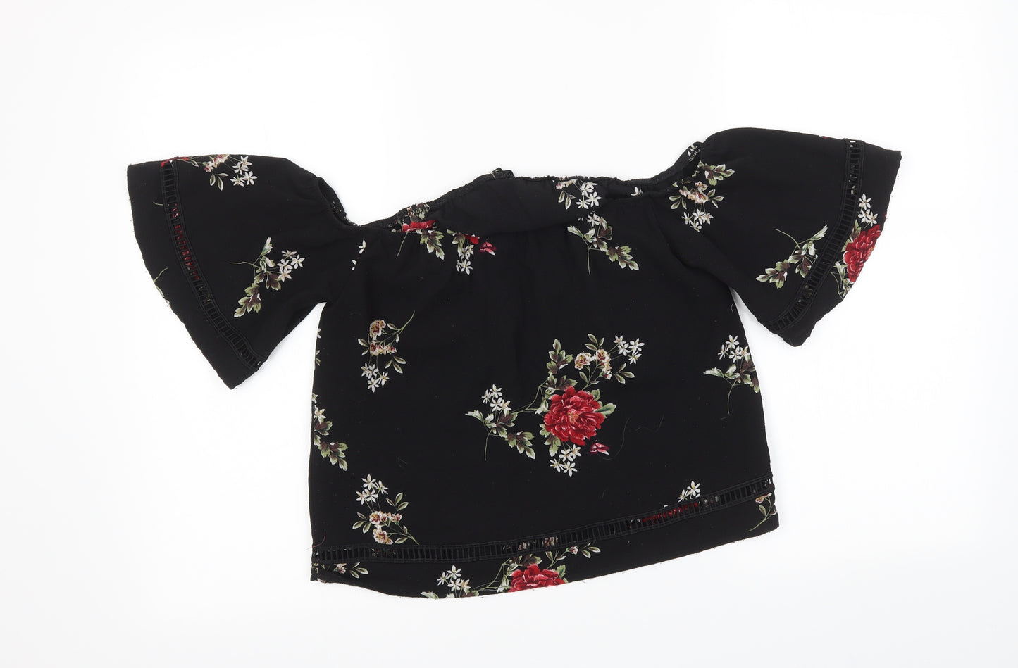 PRETTYLITTLETHING Womens Black Floral  Basic Blouse Size 10