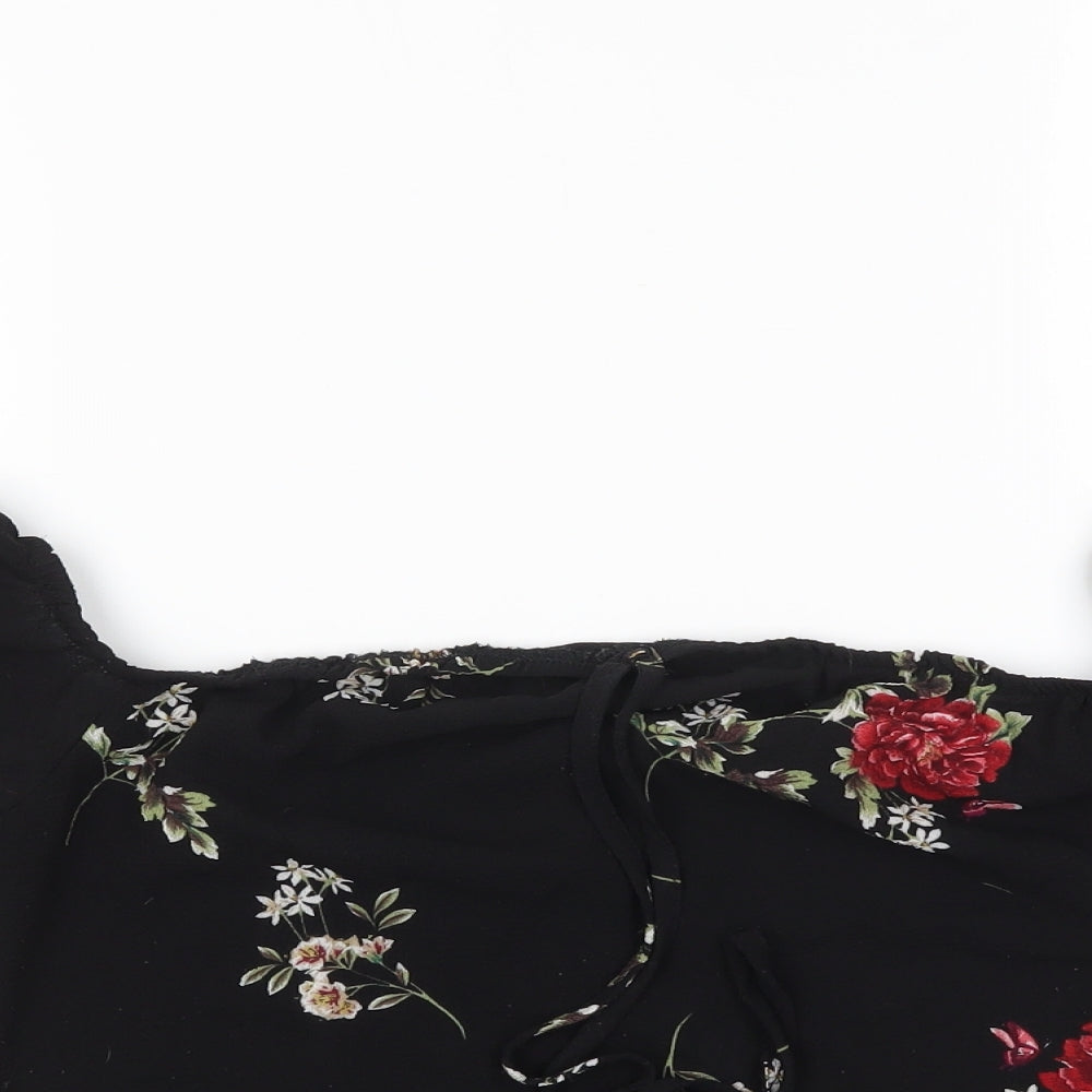 PRETTYLITTLETHING Womens Black Floral  Basic Blouse Size 10
