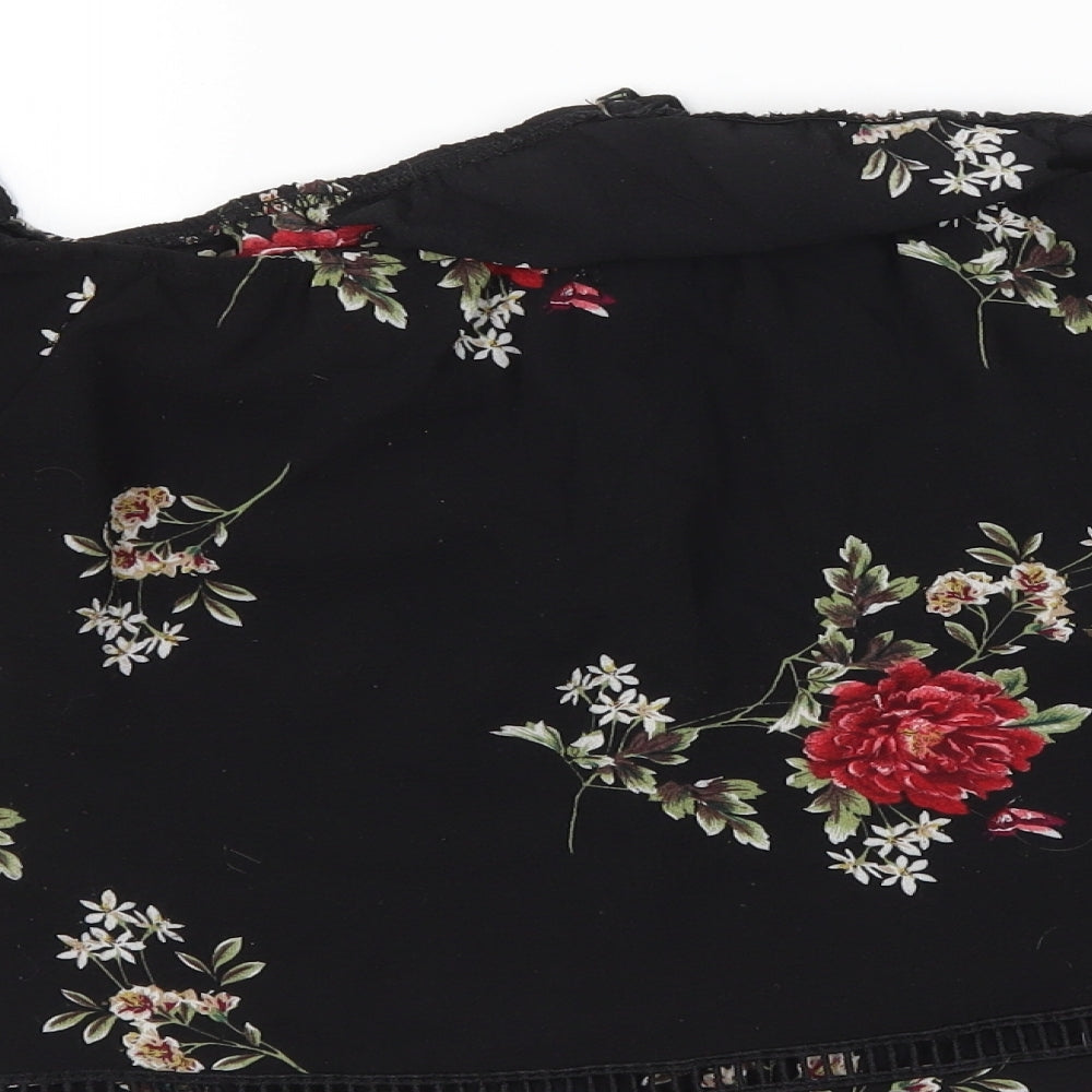PRETTYLITTLETHING Womens Black Floral  Basic Blouse Size 10