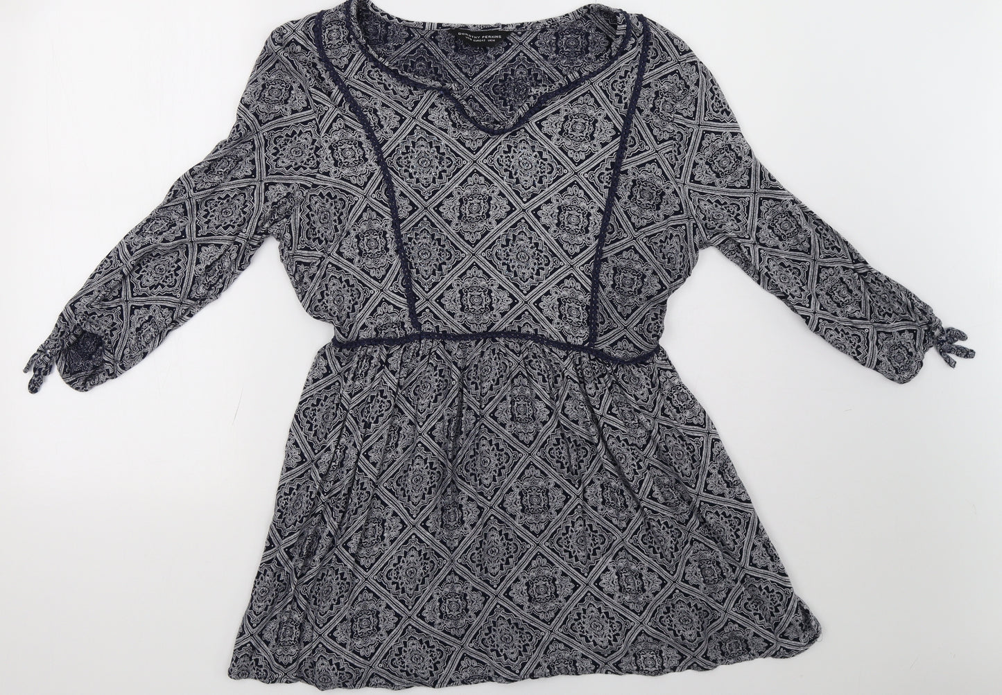 Dorothy Perkins Womens Blue Geometric  A-Line  Size 14