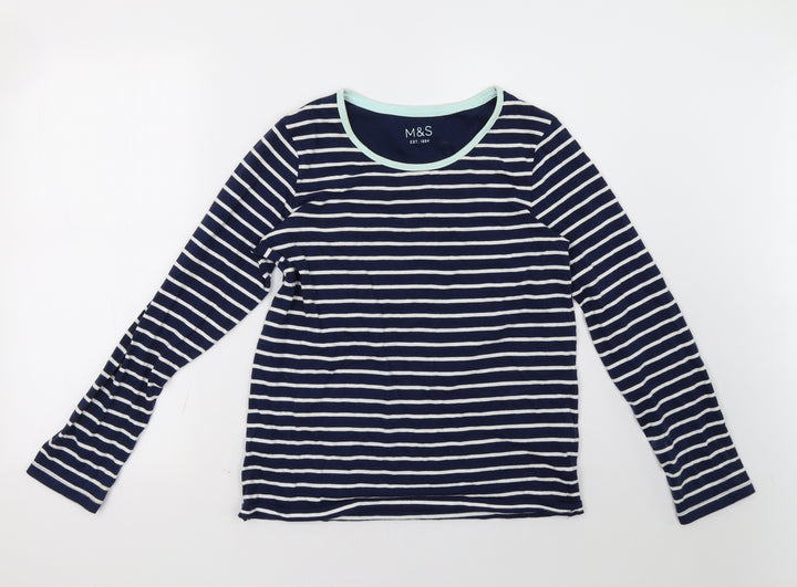 Marks and Spencer Girls Blue Striped Pullover Sweatshirt Size 14-15 Years