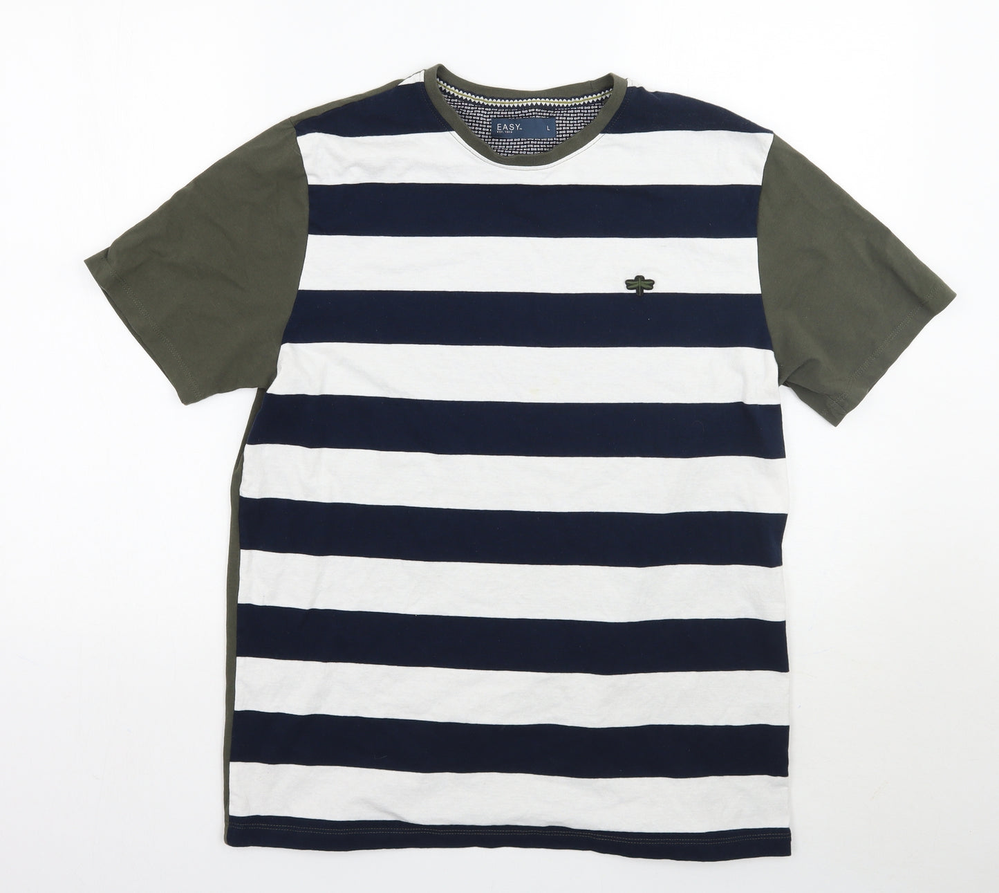 Easy Mens White Striped   T-Shirt Size L