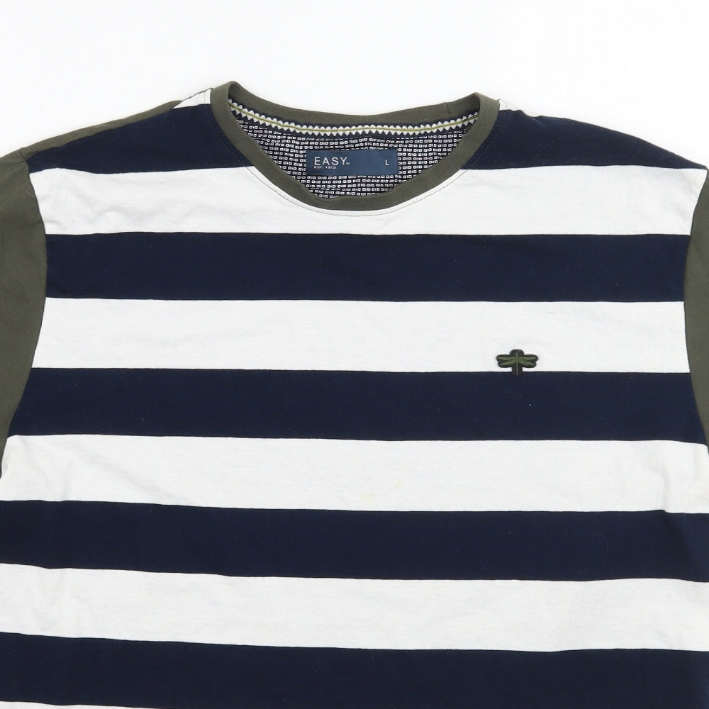 Easy Mens White Striped   T-Shirt Size L
