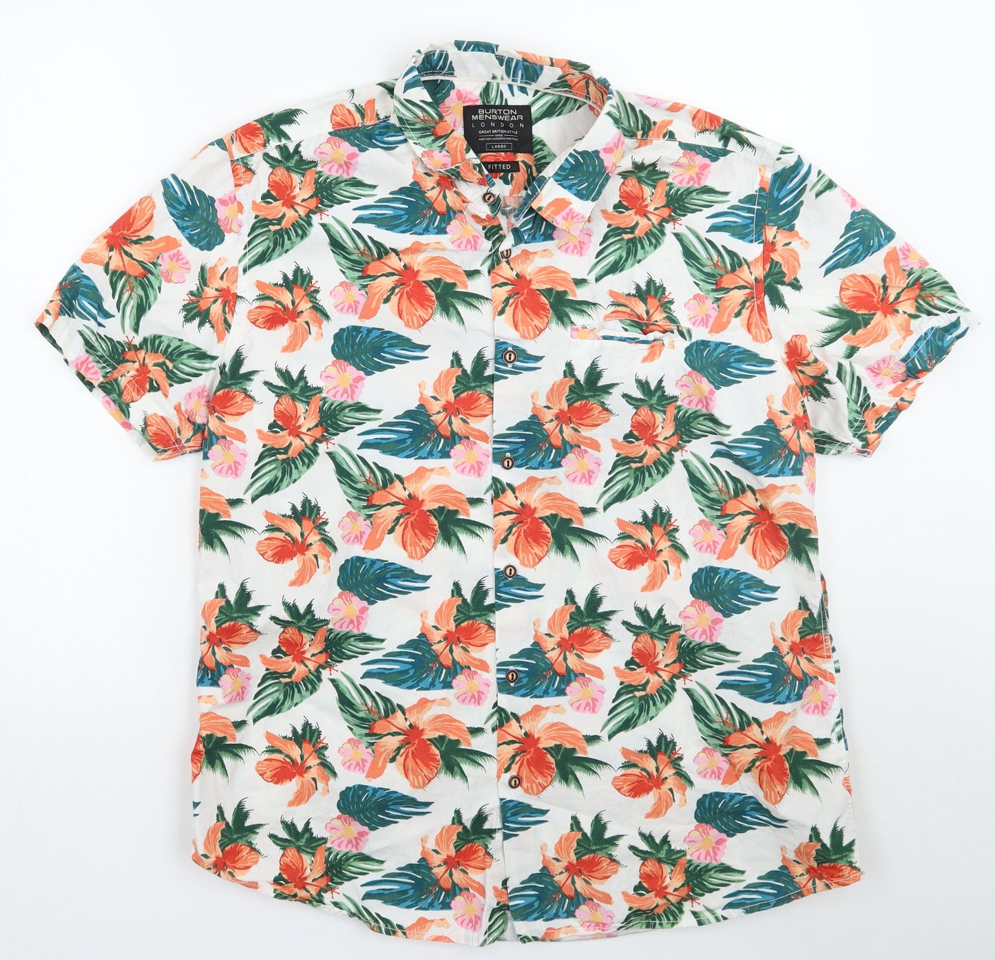 Burton Mens White Floral   Button-Up Size L