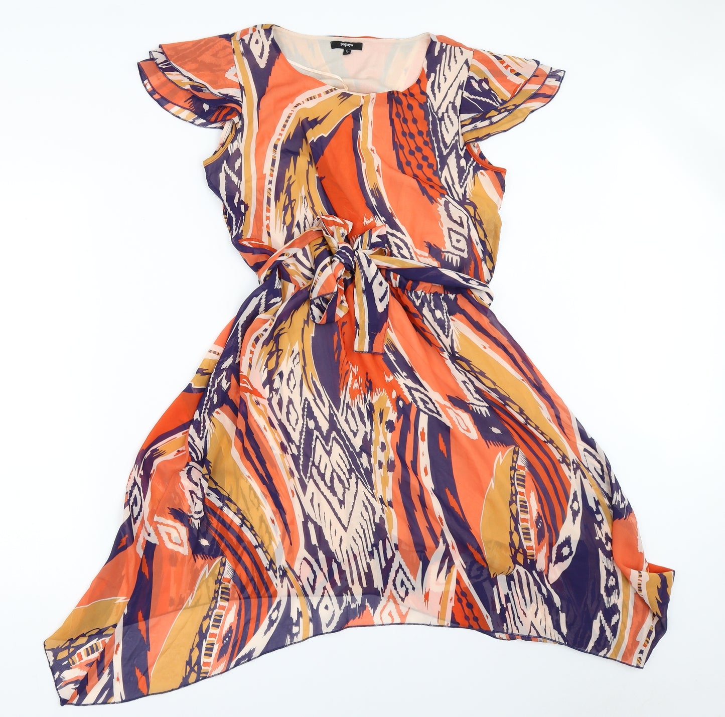 Papaya Womens Orange Geometric  Fit & Flare  Size 12