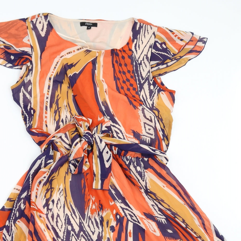 Papaya Womens Orange Geometric  Fit & Flare  Size 12