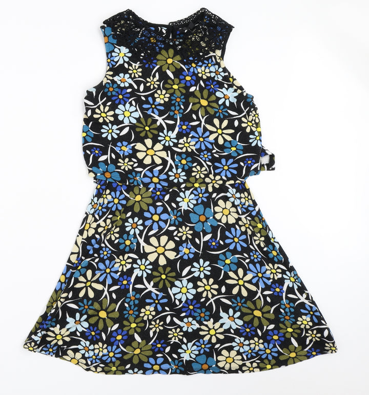 Topshop Womens Black Floral  Fit & Flare  Size 8