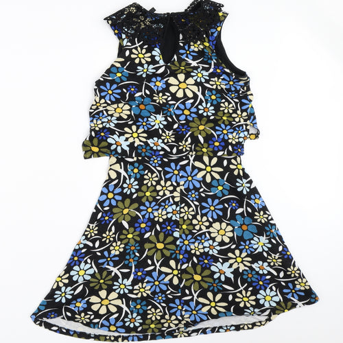 Topshop Womens Black Floral  Fit & Flare  Size 8