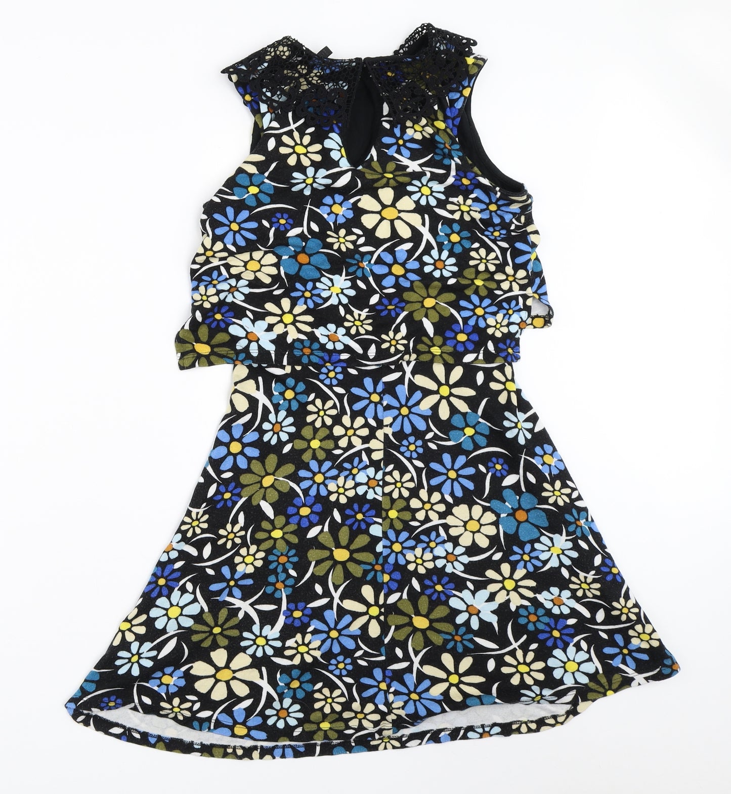 Topshop Womens Black Floral  Fit & Flare  Size 8