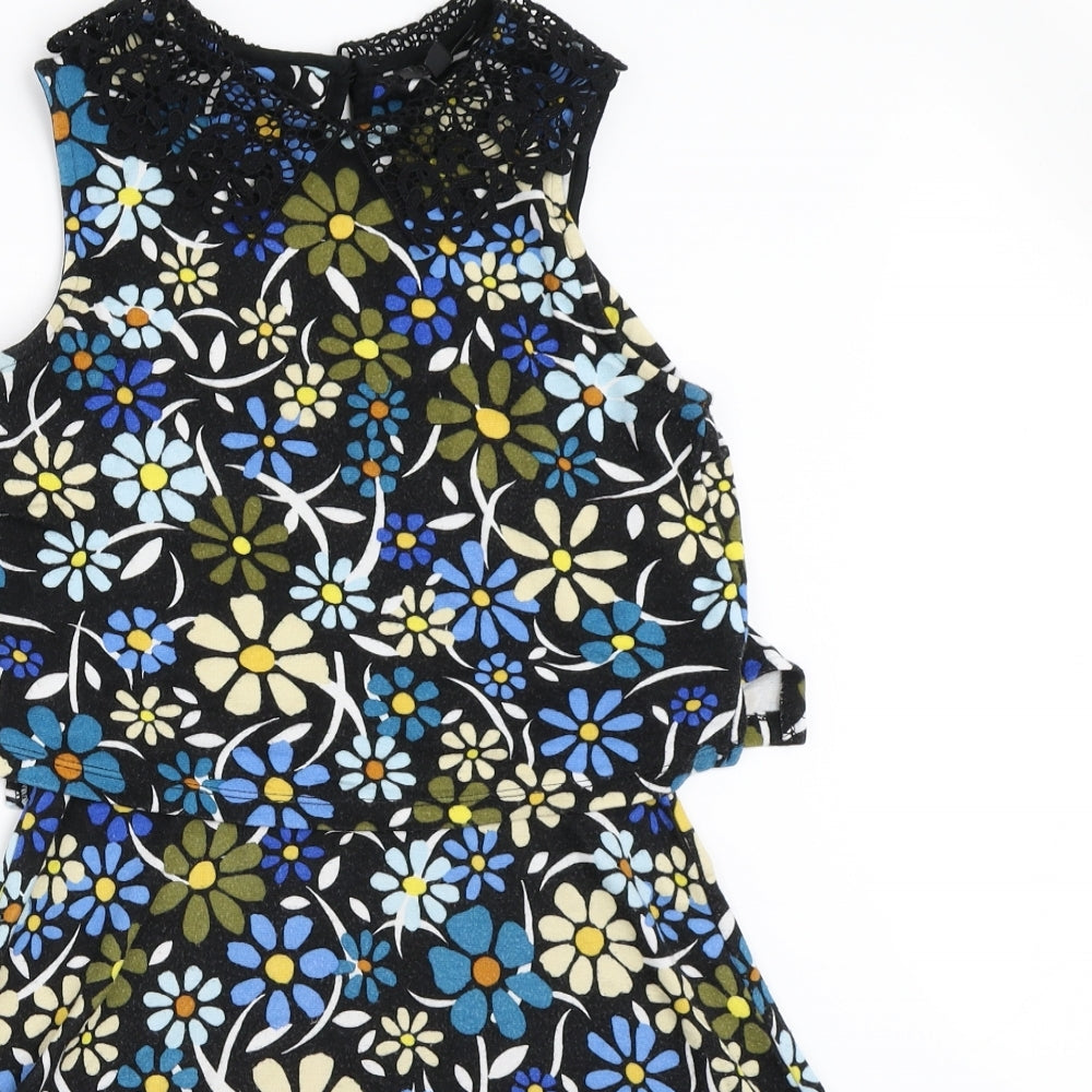 Topshop Womens Black Floral  Fit & Flare  Size 8