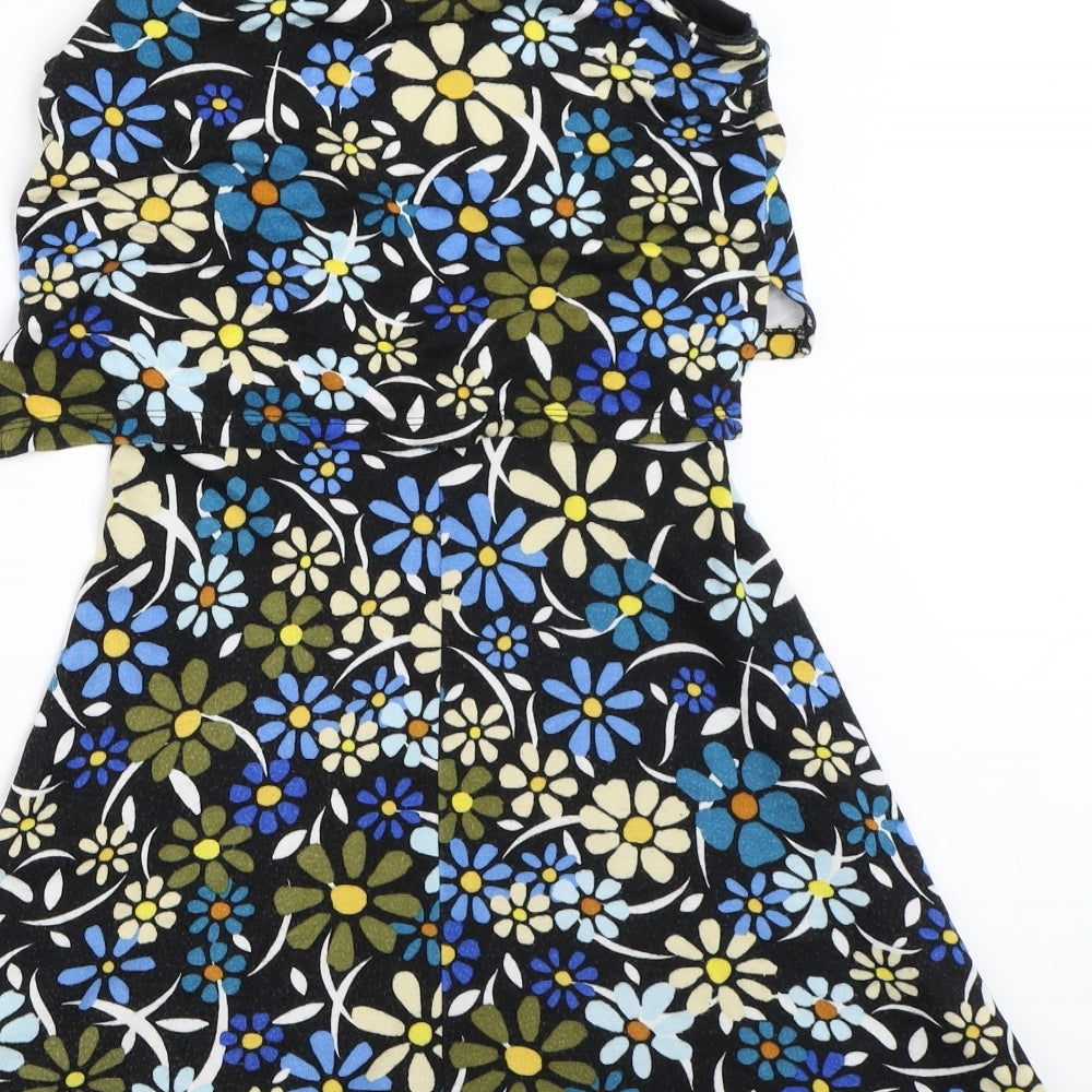 Topshop Womens Black Floral  Fit & Flare  Size 8
