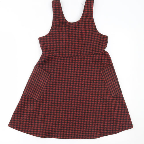 Nutmeg Girls Orange Houndstooth  Pinafore/Dungaree Dress  Size 9-10 Years