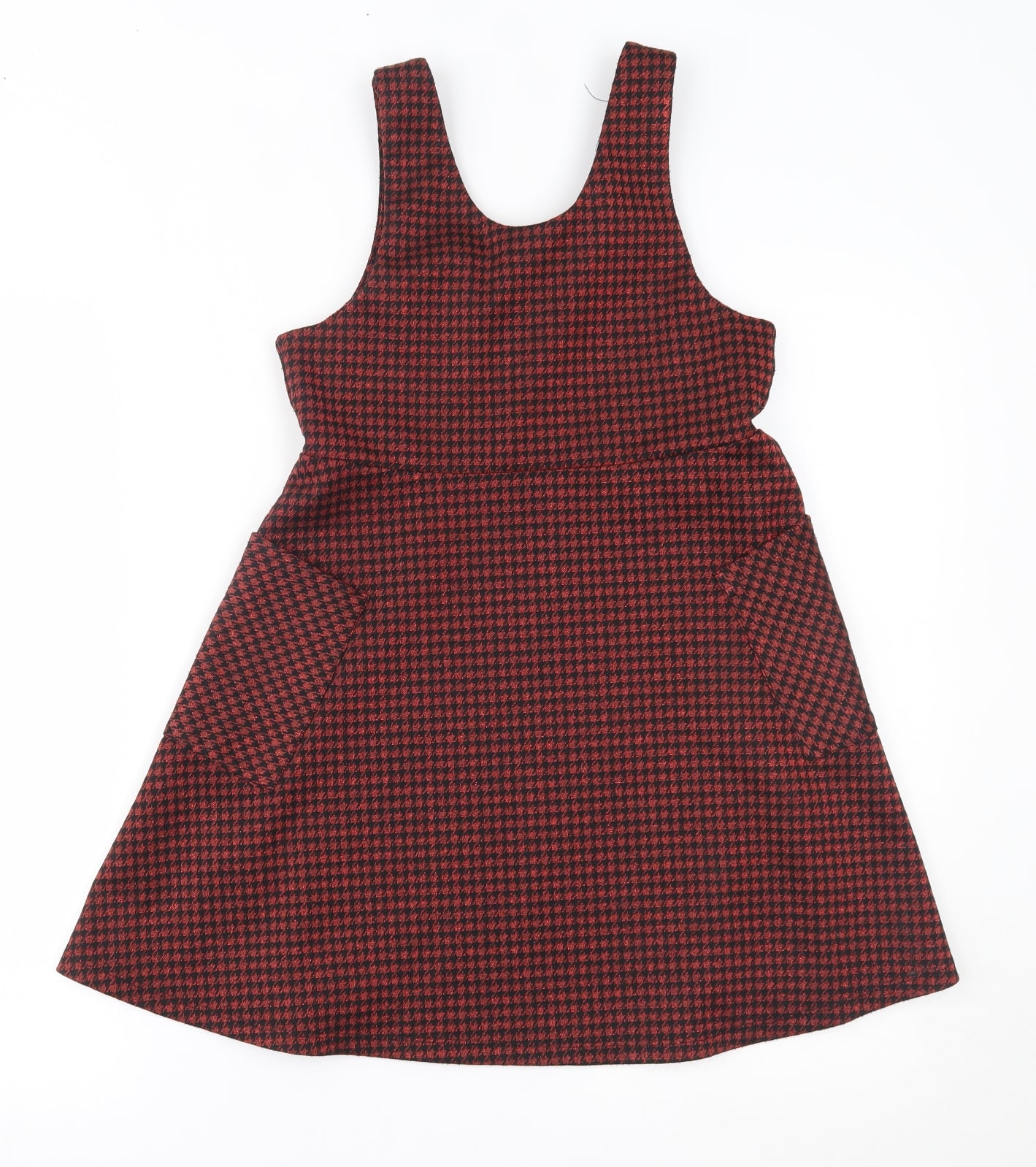 Nutmeg Girls Orange Houndstooth  Pinafore/Dungaree Dress  Size 9-10 Years