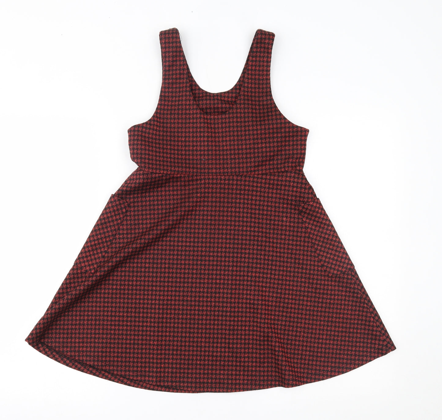 Nutmeg Girls Orange Houndstooth  Pinafore/Dungaree Dress  Size 9-10 Years