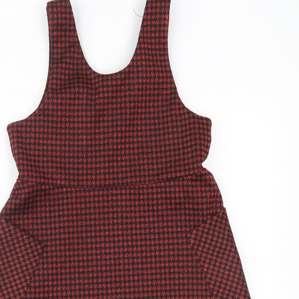 Nutmeg Girls Orange Houndstooth  Pinafore/Dungaree Dress  Size 9-10 Years