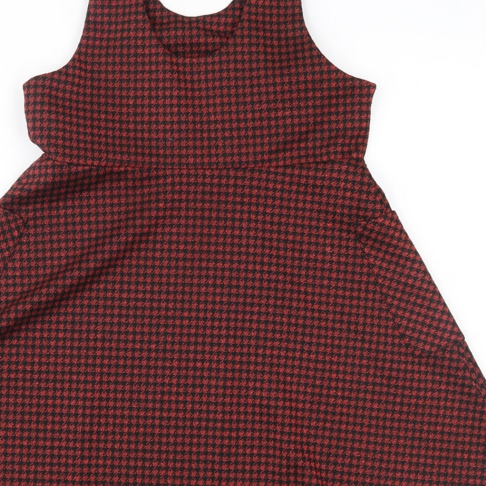 Nutmeg Girls Orange Houndstooth  Pinafore/Dungaree Dress  Size 9-10 Years