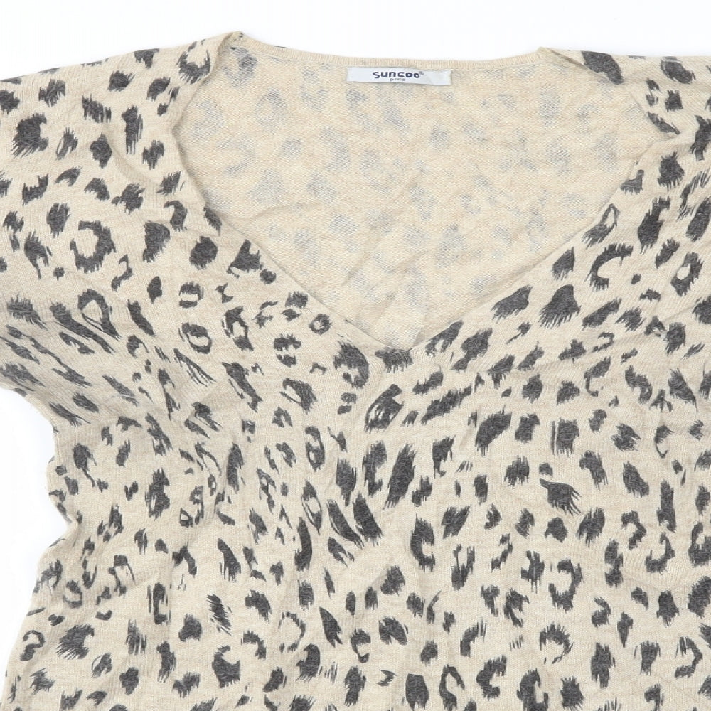 Suncoo Womens Beige Animal Print  Jumper Dress  Size M