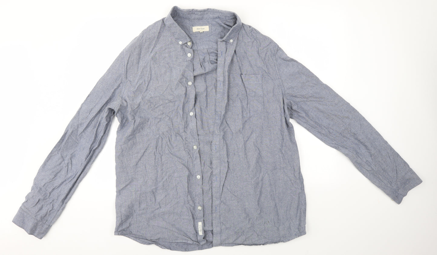 River Island Mens Blue    Button-Up Size XL