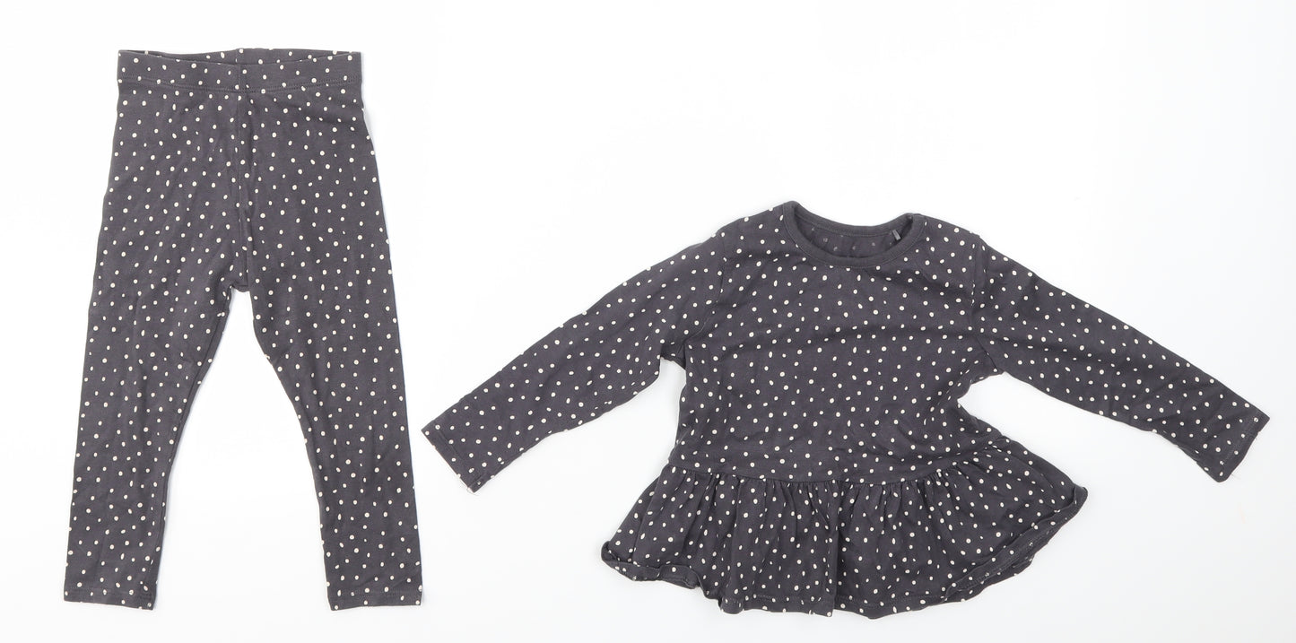 George Baby Grey Polka Dot  Dress Set Outfit/Set Size 18-24 Months