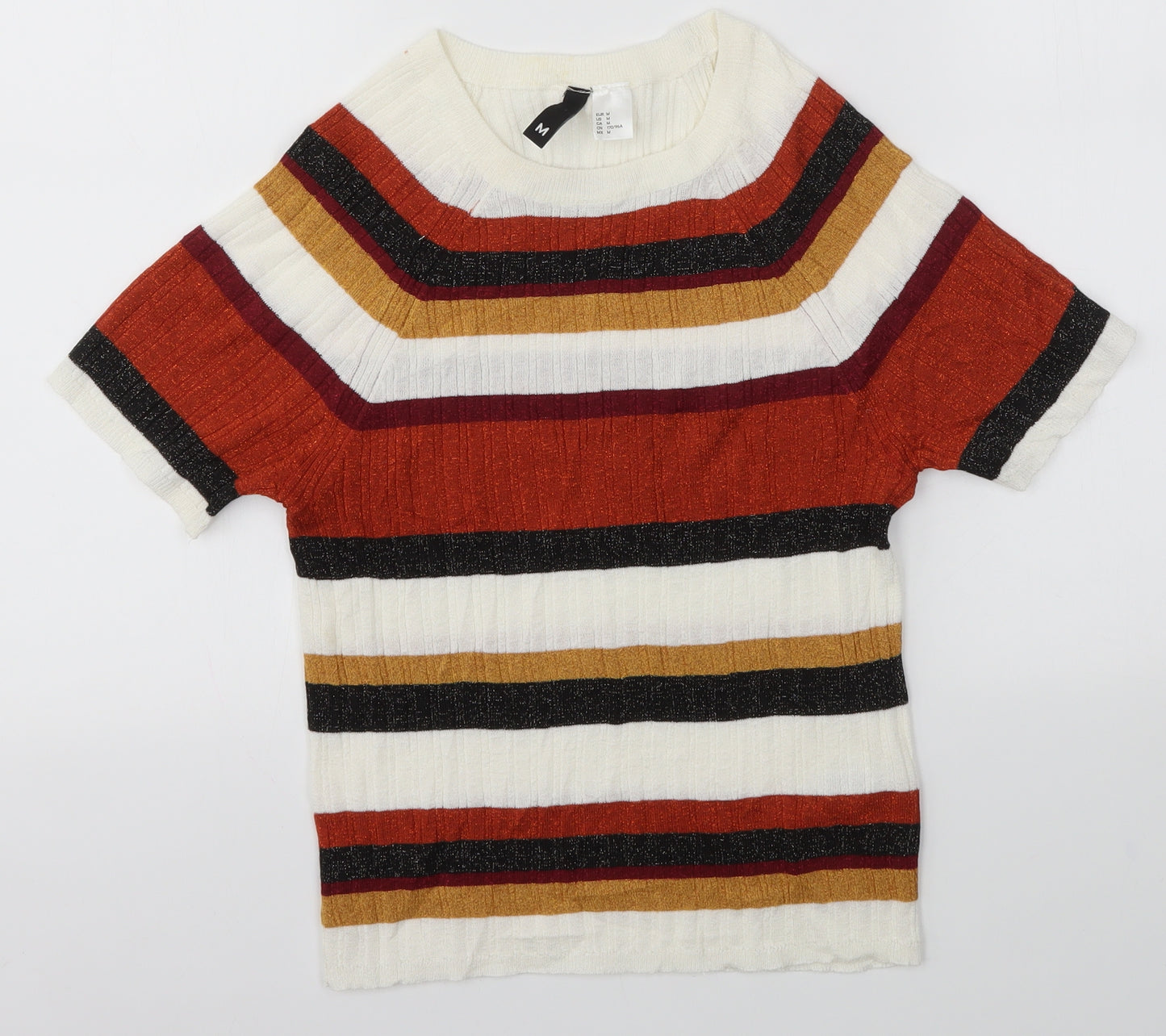 H&M Womens Multicoloured Striped  Basic T-Shirt Size M