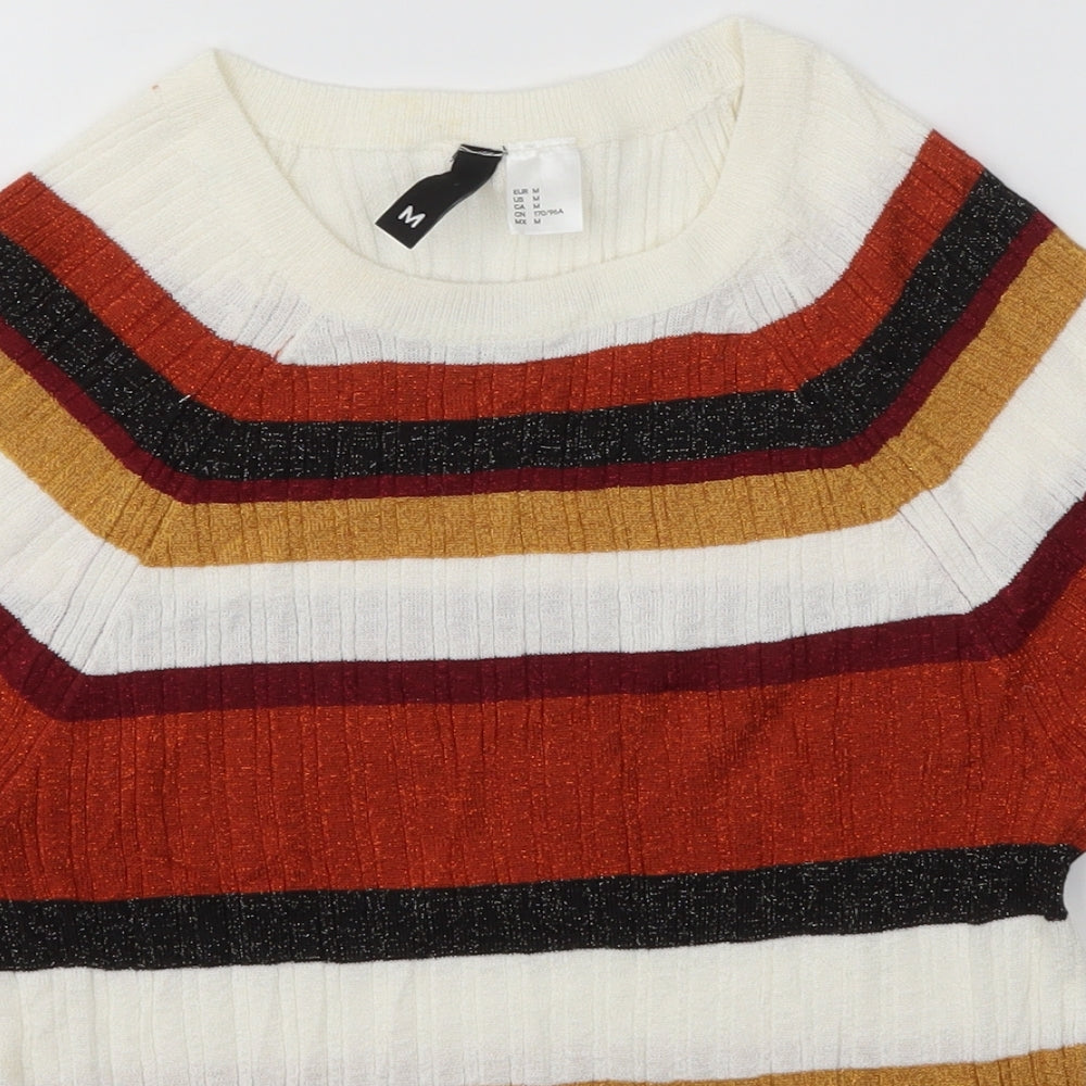 H&M Womens Multicoloured Striped  Basic T-Shirt Size M